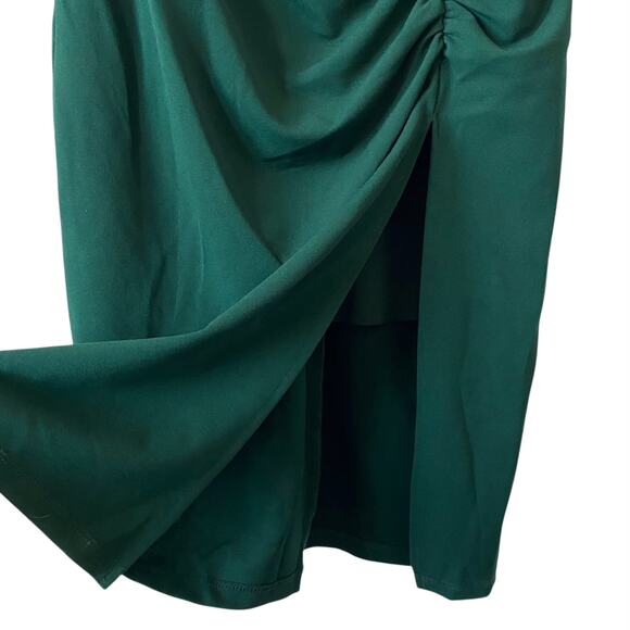 NEW EMERALD SUNDAE Draped Slit Hem Midi Dress Hunter Green Plus Size 16 Stretch - Picture 4 of 7